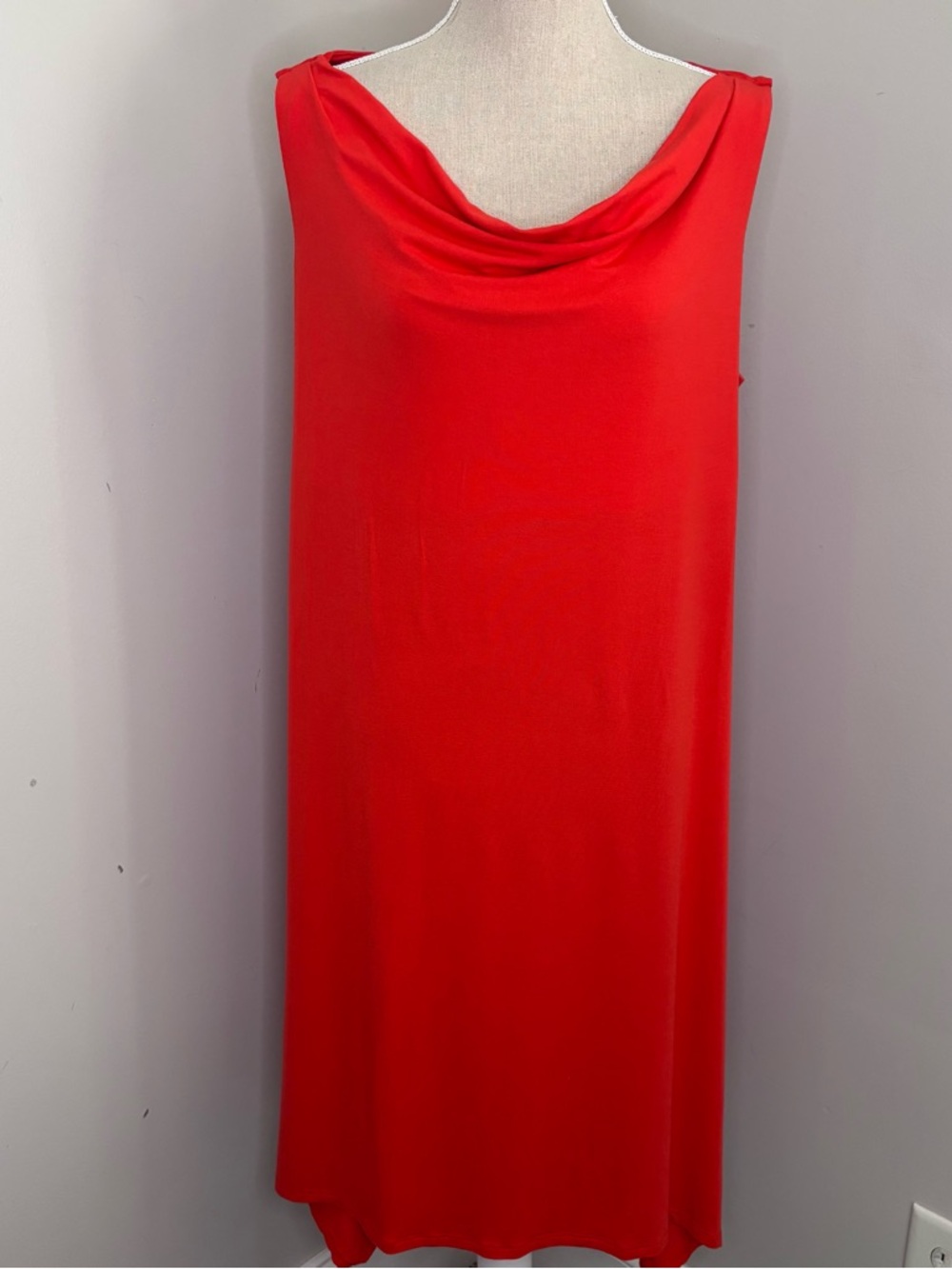 Eileen Fisher flame red drape neck sleeveless knit shift dress loose fit size XL